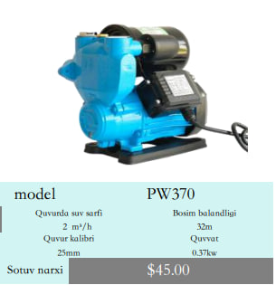 SUV NASOSLARI Model PW - 0.37